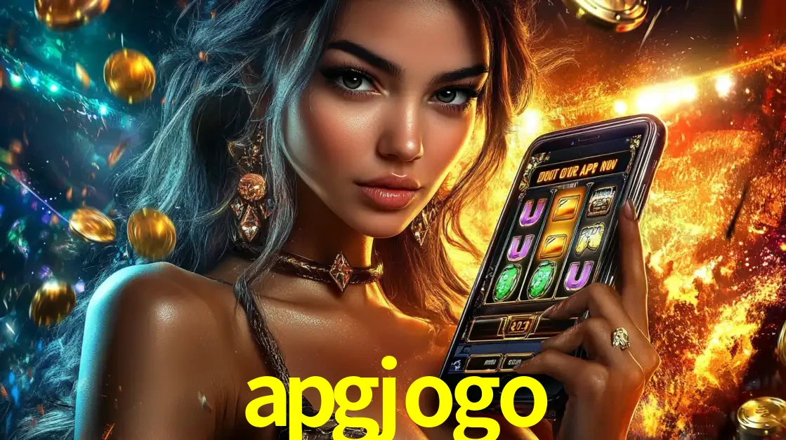 Mulher elegante mostrando um jogo de caça-níqueis em seu smartphone, destacando a experiência de cassino móvel oferecida pelo aplicativo apgjogo.